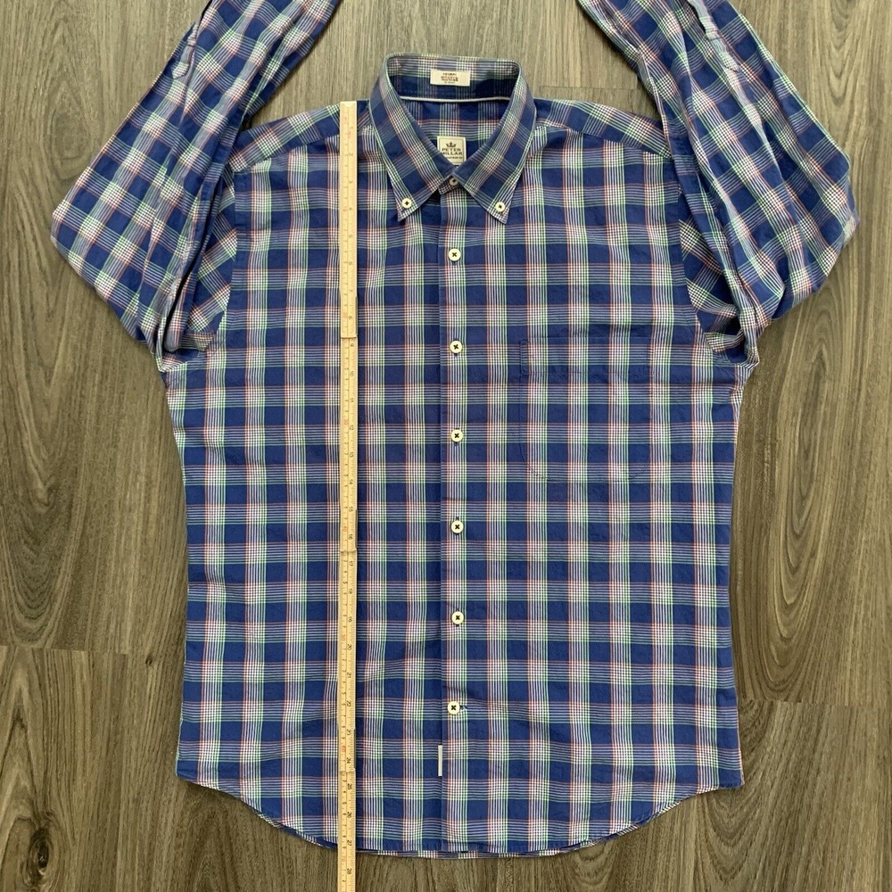Peter Millar Mens Long Sleeve Contemporary Fit Button Down Purple Plaid Medium - Picture 6 of 7